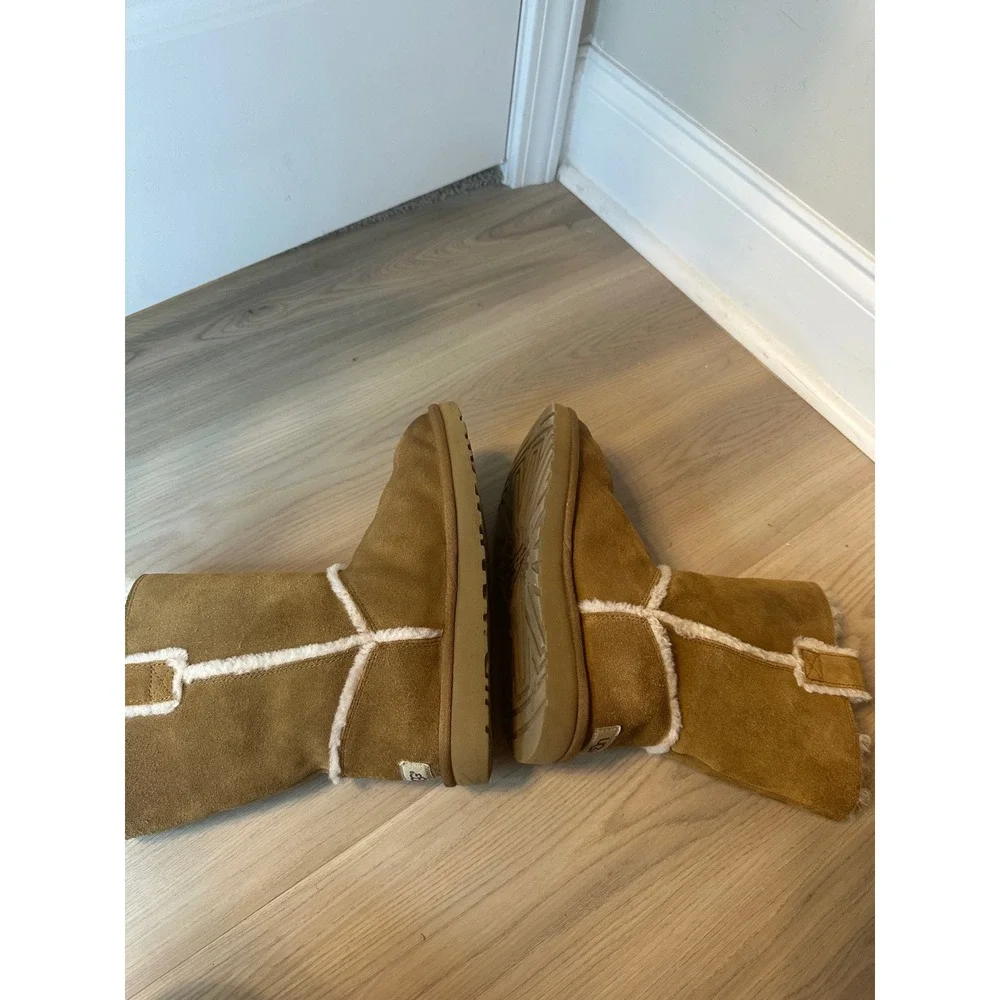UGG Classic Suede Shearling Mid Calf Boots Chestnut Brown 1098078 Womens 7